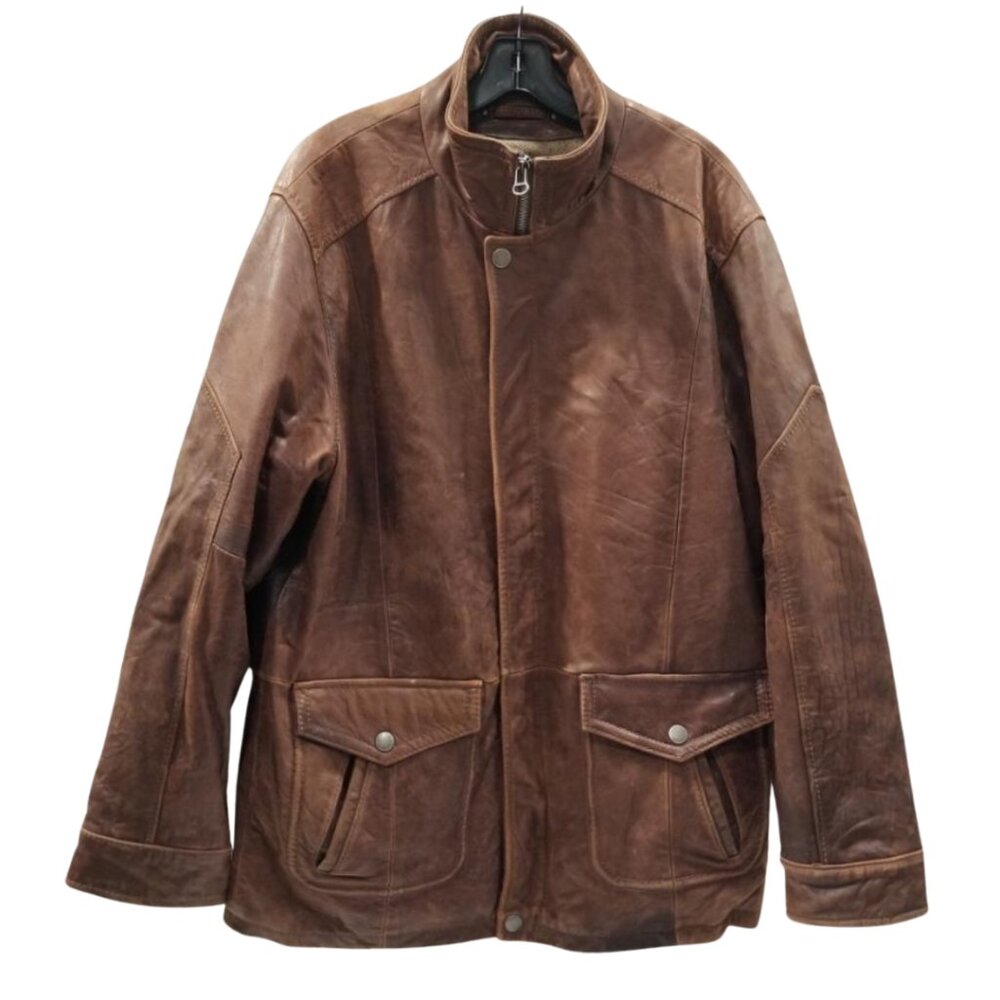 Wilsons Brown Leather Jacket Bomber Coat High Collar Unisex